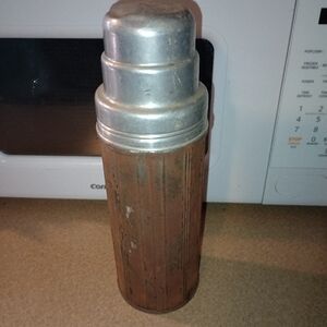 Vintage Landers, Frary And Clark Color Metal Thermos With Cork Stopper